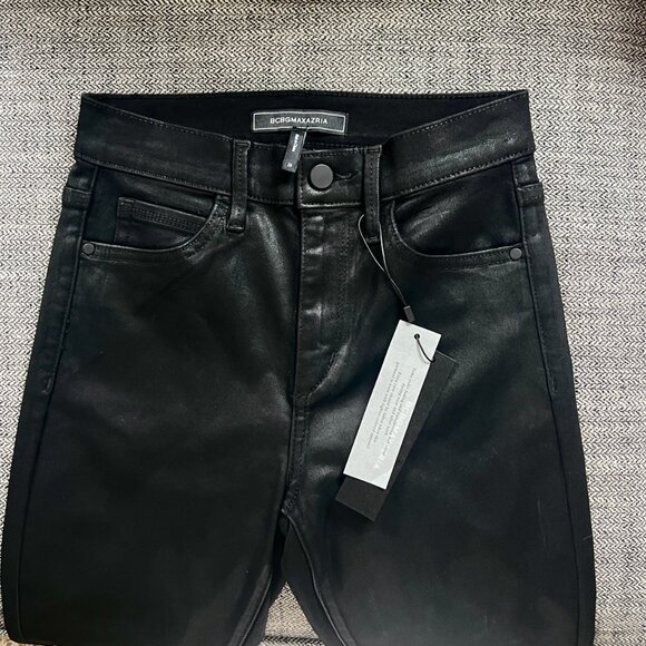 NWT BCBG MAXAZRIA 5 POCKET FAUX LEATHER SKINNY PANTS with stretch, size 24 waist - Picture 3 of 9